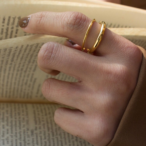18K Gold Plated Minimalist Double Band Ring - Picture 1 of 12